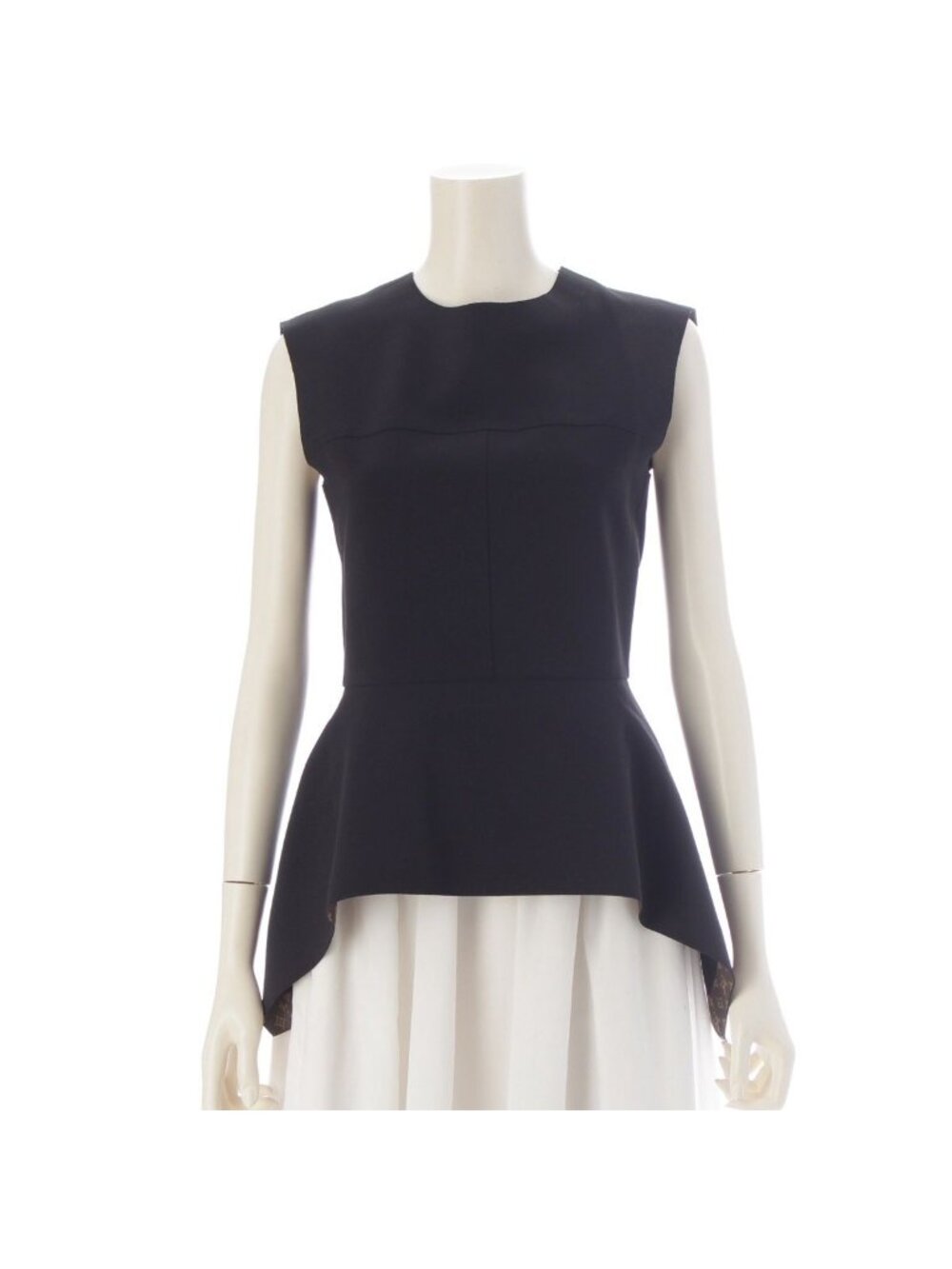 Louis Vuitton Monogram Peplum Sleeveless Blouse Top Black 36